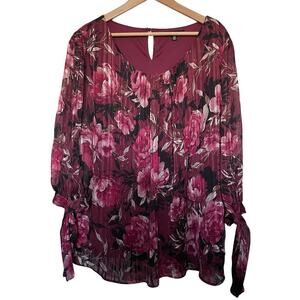 Sara Michelle 3/4 Sleeve Floral Top Size 3X Peasant Boho Romantic Lined‎